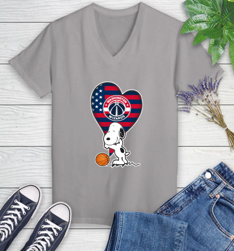Washington Wizards NBA Basketball The Peanuts Movie Adorable Snoopy Women's V-Neck T-Shirt 4