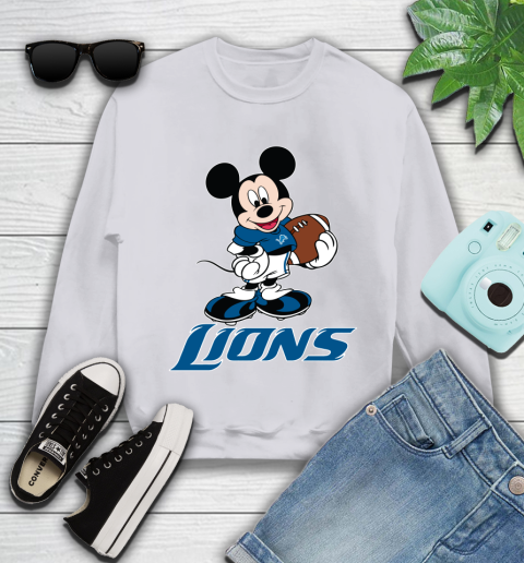 NFL Football Detroit Lions Cheerful Mickey Mouse Shirt Youth Sweatshirt 4