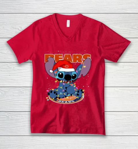 Chicago Bears NFL Football noel stitch Christmas V-Neck T-Shirt 3