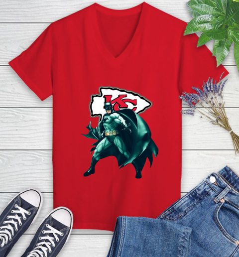 NFL Batman Football Sports Kansas City Chiefs Women's V-Neck T-Shirt 12