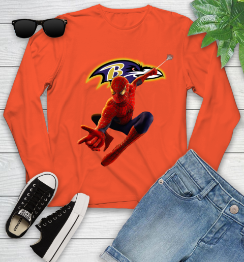 NFL Spider Man Avengers Endgame Football Baltimore Ravens Youth Long Sleeve 4