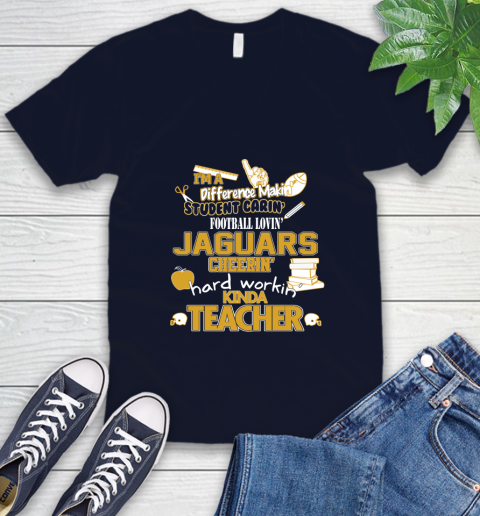 Jacksonville Jaguars NFL I'm A Difference Making Student Caring Football Loving Kinda Teacher V-Neck T-Shirt 2