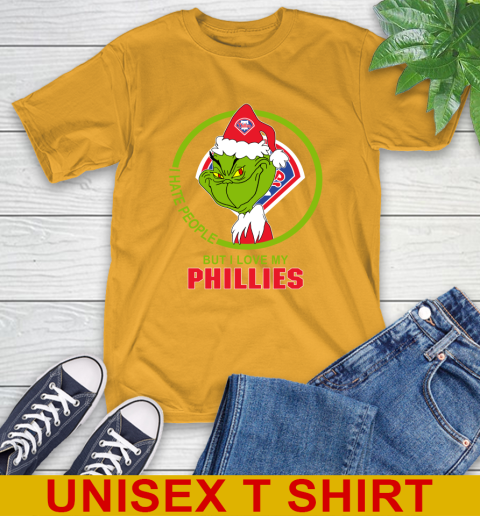 Philadelphia Phillies MLB Christmas Grinch I Hate People But I Love My Favorite Baseball Team T-Shirt 3