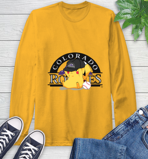MLB Pikachu Baseball Sports Colorado Rockies Long Sleeve T-Shirt 3