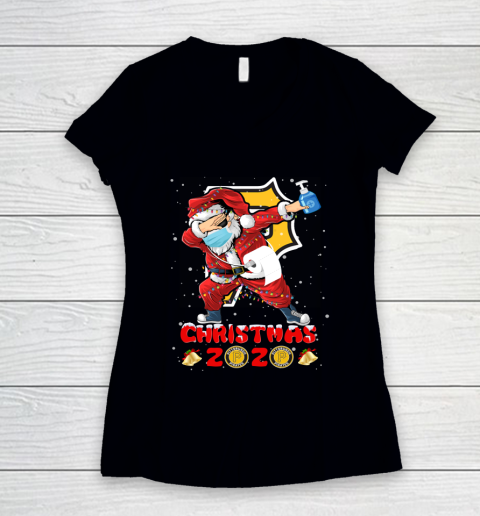 Pittsburgh Pirates Funny Santa Claus Dabbing Christmas 2020 MLB Women's V-Neck T-Shirt