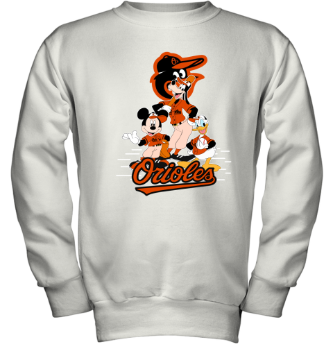 Baltimore Orioles Mickey Donald And Goofy Baseball Youth Sweatshirt