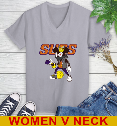 Phoenix Suns NBA Basketball Mickey Peace Sign Sports Women's V-Neck T-Shirt 5