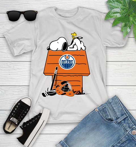 Edmonton Oilers NHL Hockey Snoopy Woodstock The Peanuts Movie Youth T-Shirt
