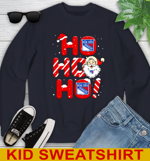 New York Rangers NHL Hockey Ho Ho Ho Santa Claus Merry Christmas Shirt Youth Sweatshirt 2