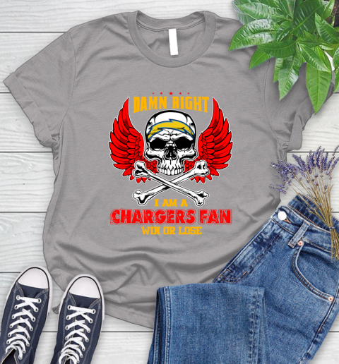 NFL Damn Right I Am A Los Angeles Chargers Win Or Lose Skull Football Sports Women's T-Shirt 5