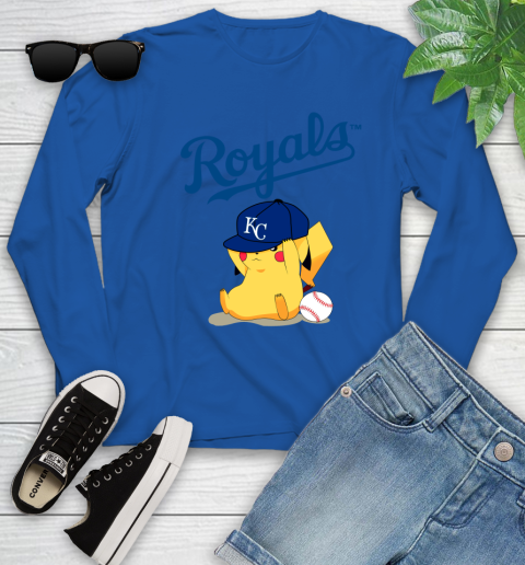 MLB Pikachu Baseball Sports Kansas City Royals Youth Long Sleeve 9