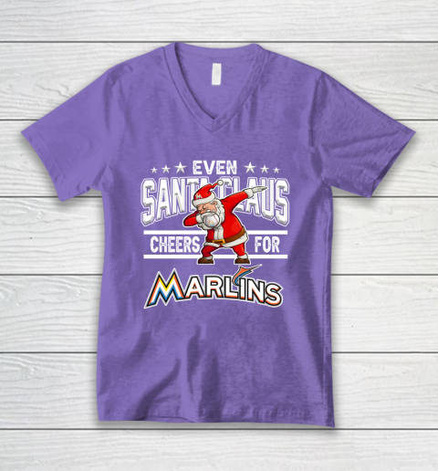 Miami Marlins Even Santa Claus Cheers For Christmas MLB V-Neck T-Shirt 8