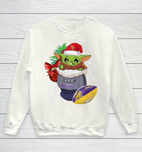 Minnesota Vikings Christmas Baby Yoda Star Wars Funny Happy NFL Youth Sweatshirt 2