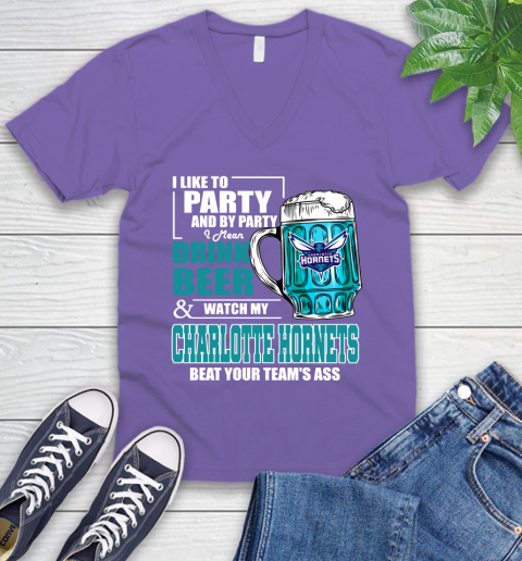 NBA Drink Beer and Watch My Charlotte Hornets Beat Your Team' Ass V-Neck T-Shirt 9