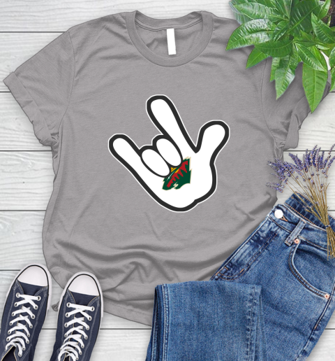 Minnesota Wild NHL Hockey Mickey Rock Hand Disney Women's T-Shirt 5