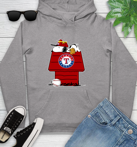 MLB Texas Rangers Snoopy Woodstock The Peanuts Movie Baseball T Shirt Youth Hoodie 6