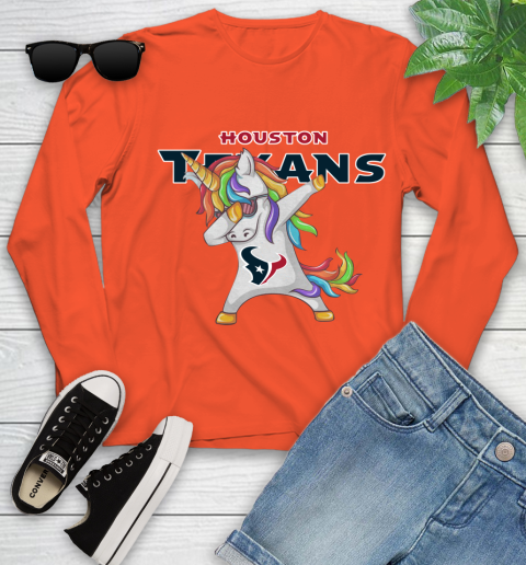 Houston Texans NFL Football Funny Unicorn Dabbing Sports Youth Long Sleeve 4