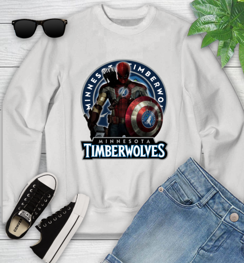 Minnesota Timberwolves NBA Basketball Captain America Thor Spider Man Hawkeye Avengers Youth Sweatshirt