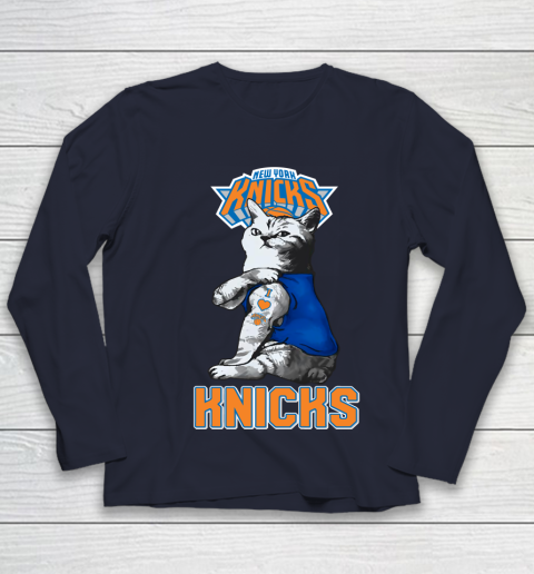NBA Basketball My Cat Loves New York Knicks Youth Long Sleeve 2