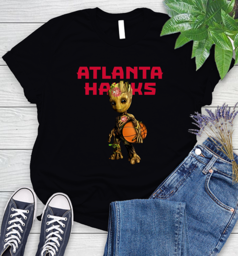 Atlanta Hawks NBA Basketball Groot Marvel Guardians Of The Galaxy Women's T-Shirt 2
