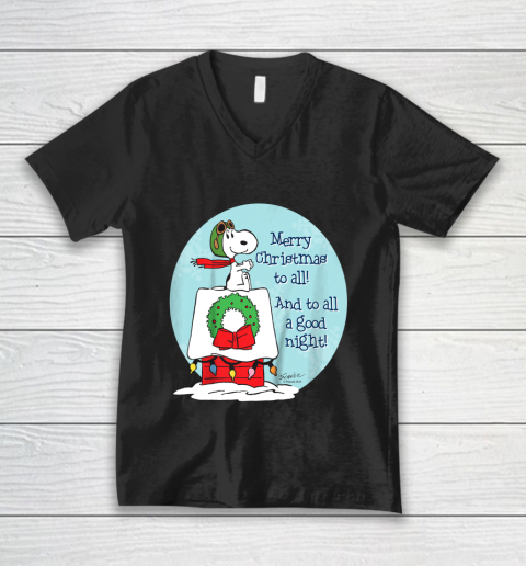 Peanuts Snoopy Merry Christmas and to all Good Night V-Neck T-Shirt