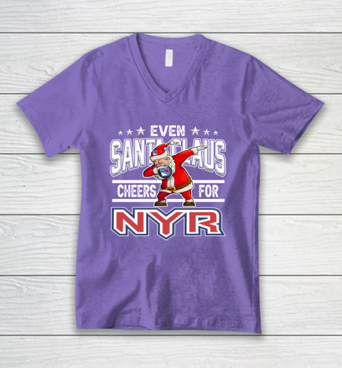New York Rangers Even Santa Claus Cheers For Christmas NHL V-Neck T-Shirt 8