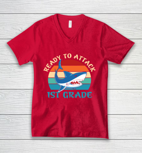 Back To School Shirt Ready to attack 1st grade V-Neck T-Shirt 6