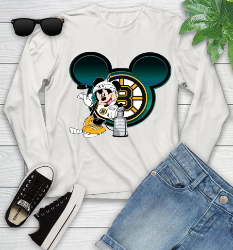 NHL Boston Bruins Stanley Cup Mickey Mouse Disney Hockey T Shirt Youth Long Sleeve 12