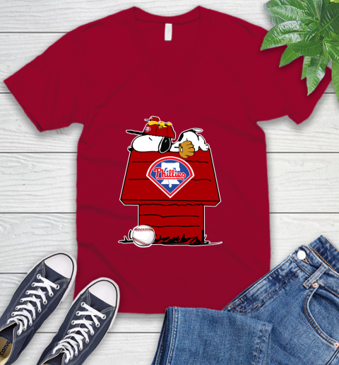 MLB Philadelphia Phillies Snoopy Woodstock The Peanuts Movie Baseball T Shirt_000 V-Neck T-Shirt 8