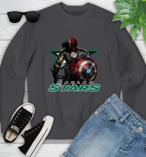 NHL Captain America Thor Spider Man Hawkeye Avengers Endgame Hockey Dallas Stars Youth Sweatshirt 6