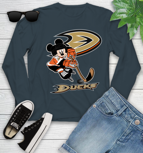 NHL Anaheim Ducks Mickey Mouse Disney Hockey T Shirt Youth Long Sleeve 8
