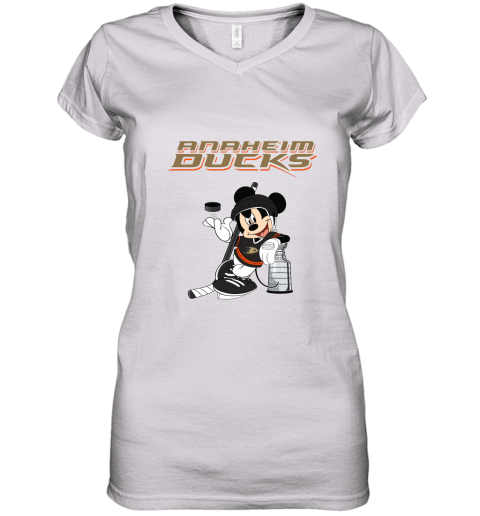 Mickey Anaheim Ducks With The Stanley Cup Hockey NHL Women's V-Neck T-Shirt