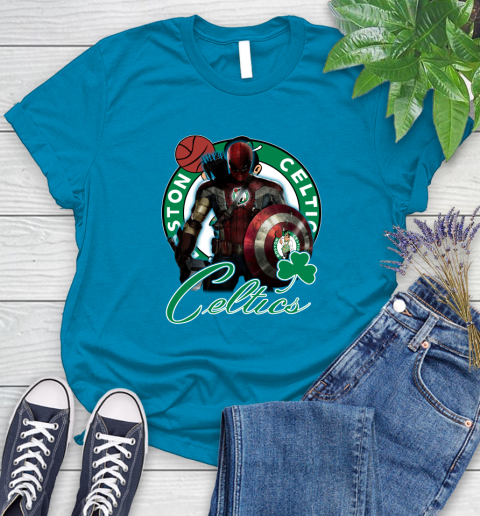 Boston Celtics NBA Basketball Captain America Thor Spider Man Hawkeye Avengers Women's T-Shirt 7