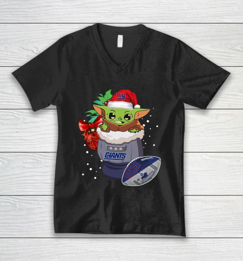 New York Giants Christmas Baby Yoda Star Wars Funny Happy NFL V-Neck T-Shirt