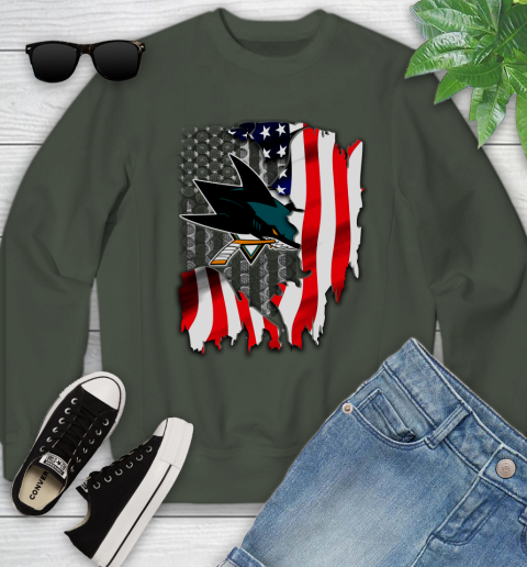 San Jose Sharks NHL Hockey American Flag Youth Sweatshirt 9