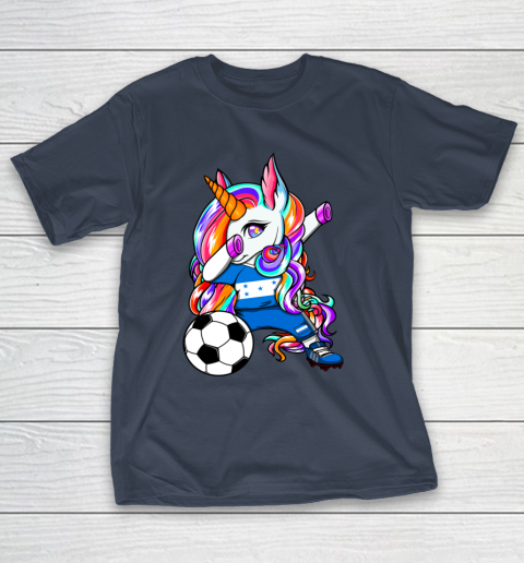 Dabbing Unicorn Honduras Soccer Fans Jersey Flag Football T-Shirt 16