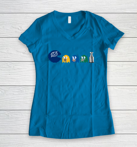 Tampa Bay Lightning x Pacman Create History For Stanley Cup Women's V-Neck T-Shirt 7