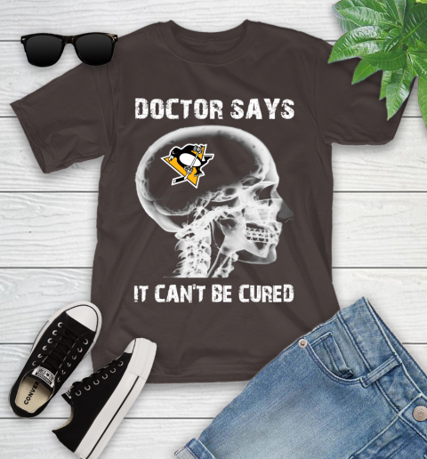 NHL Pittsburgh Penguins Hockey Skull It Can't Be Cured Shirt Youth T-Shirt 6