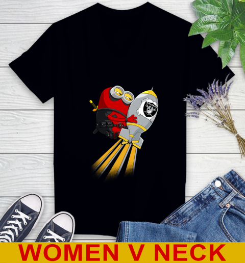 NFL Football Oakland Raiders Deadpool Minion Marvel Shirt Women's V-Neck T-Shirt