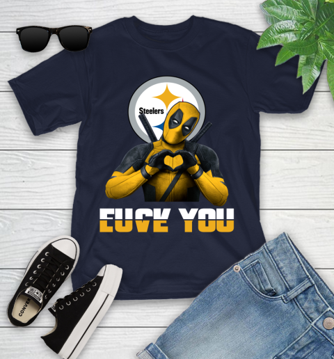 NHL Pittsburgh Steelers Deadpool Love You Fuck You Football Sports Youth T-Shirt 2