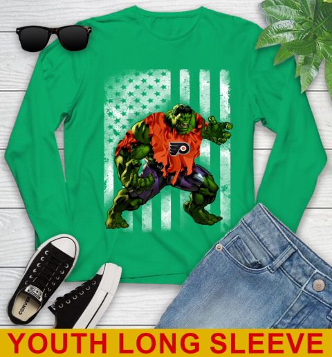 Philadelphia Flyers Hulk Marvel Avengers NHL Hockey American Flag Youth Long Sleeve 7
