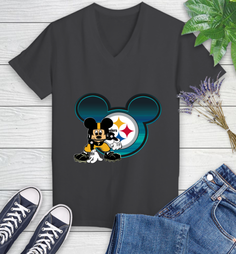 NFL Pittsburgh Steelers Mickey Mouse Disney Football T Shirt Women's V-Neck T-Shirt 8
