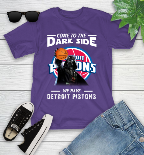 NBA Come To The Dark Side We Have Detroit Pistons Star Wars Darth Vader Basketball Youth T-Shirt 3