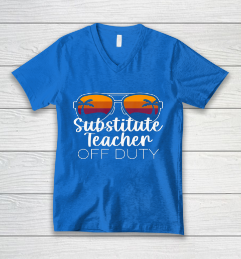Substitute Teacher of the Deaf Off Duty Sunglasses Sunset V-Neck T-Shirt 5