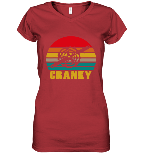 Bicycle Cranky Cycling Lovers Sunset Vintage Women's V-Neck T-Shirt
