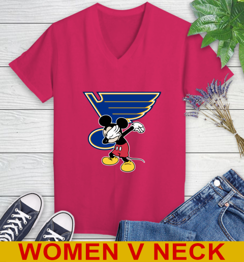 St.Louis Blues NHL Hockey Dabbing Mickey Disney Sports Women's V-Neck T-Shirt 10