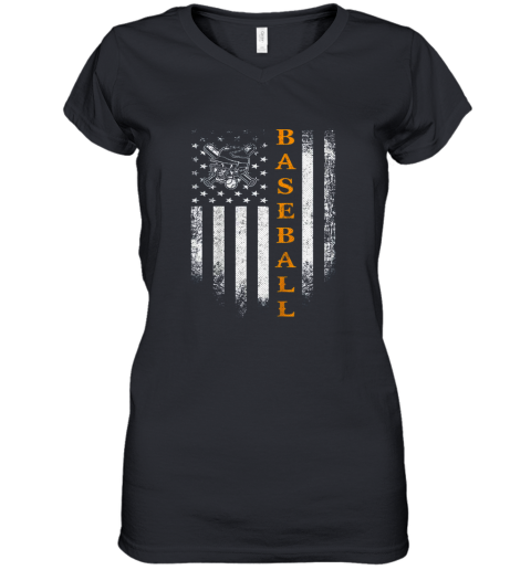 Vintage USA Baseball Distressed American Flag Patriotic Gift Women's V-Neck T-Shirt