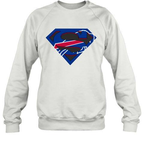 NFL Buffalo Bills Logo Superman 7bly nfl buffalo bills logo superman sweatshirt 35 front white