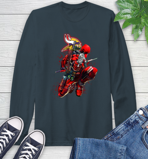NFL Deadpool Marvel Comics Sports Football Minnesota Vikings Long Sleeve T-Shirt 8