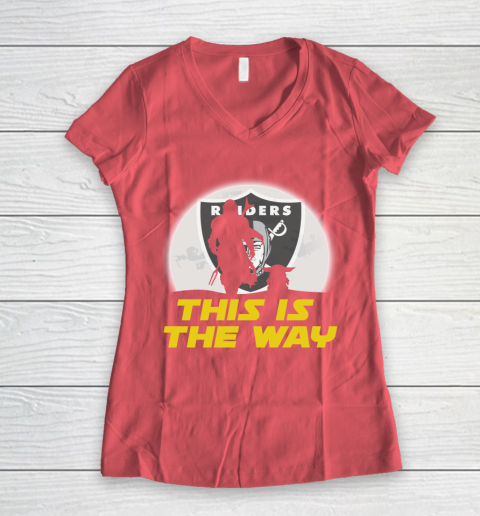 Oakland Raiders NFL Football Star Wars Yoda And Mandalorian This Is The Way Women's V-Neck T-Shirt 4